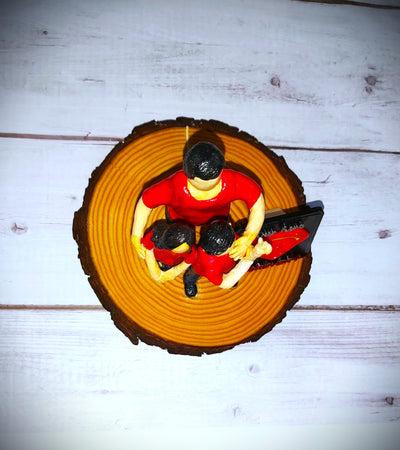 Custom Family Sculpture – “Our Hero Dad” Handcrafted Figurine on Wooden Base