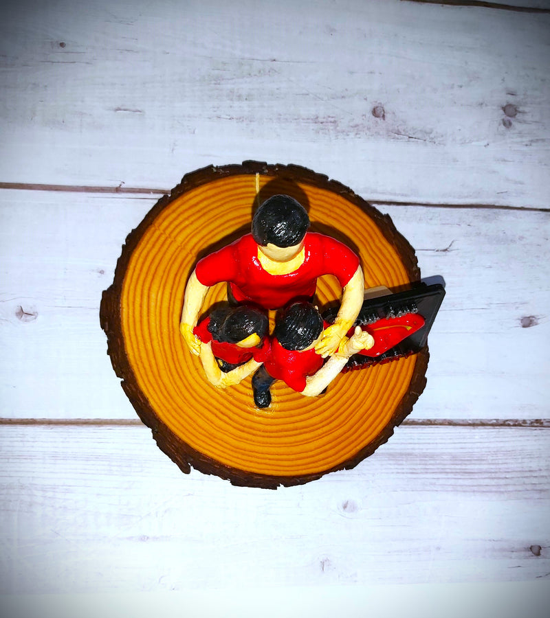 Custom Family Sculpture – “Our Hero Dad” Handcrafted Figurine on Wooden Base
