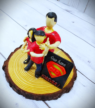 Custom Family Sculpture – “Our Hero Dad” Handcrafted Figurine on Wooden Base