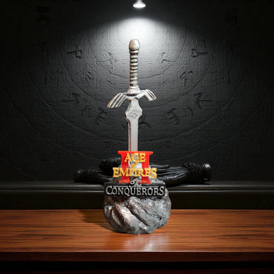 Age of Empires II Tribute Set – 3D Printed Helmet, Sword & Game Logo Display