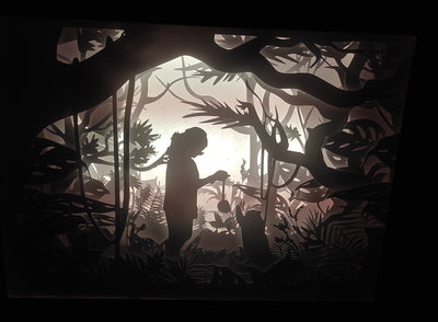 Custom Paper Cut Shadow Box – Multicolor LED Frame with Silhouette Art