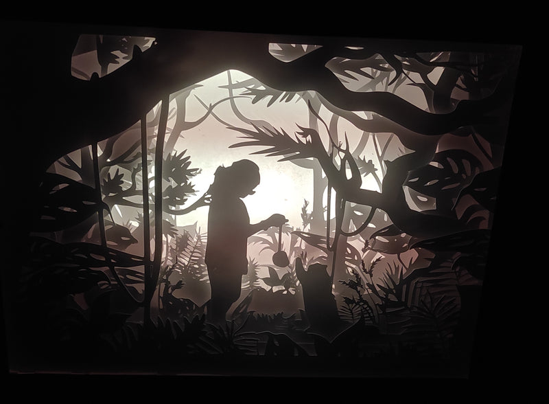 Custom Paper Cut Shadow Box – Multicolor LED Frame with Silhouette Art