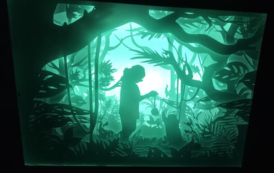 Custom Paper Cut Shadow Box – Multicolor LED Frame with Silhouette Art